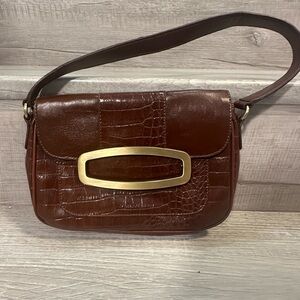 Liz Claiborne Brown Faux Leather Shoulder Bag With Magnetic Closure